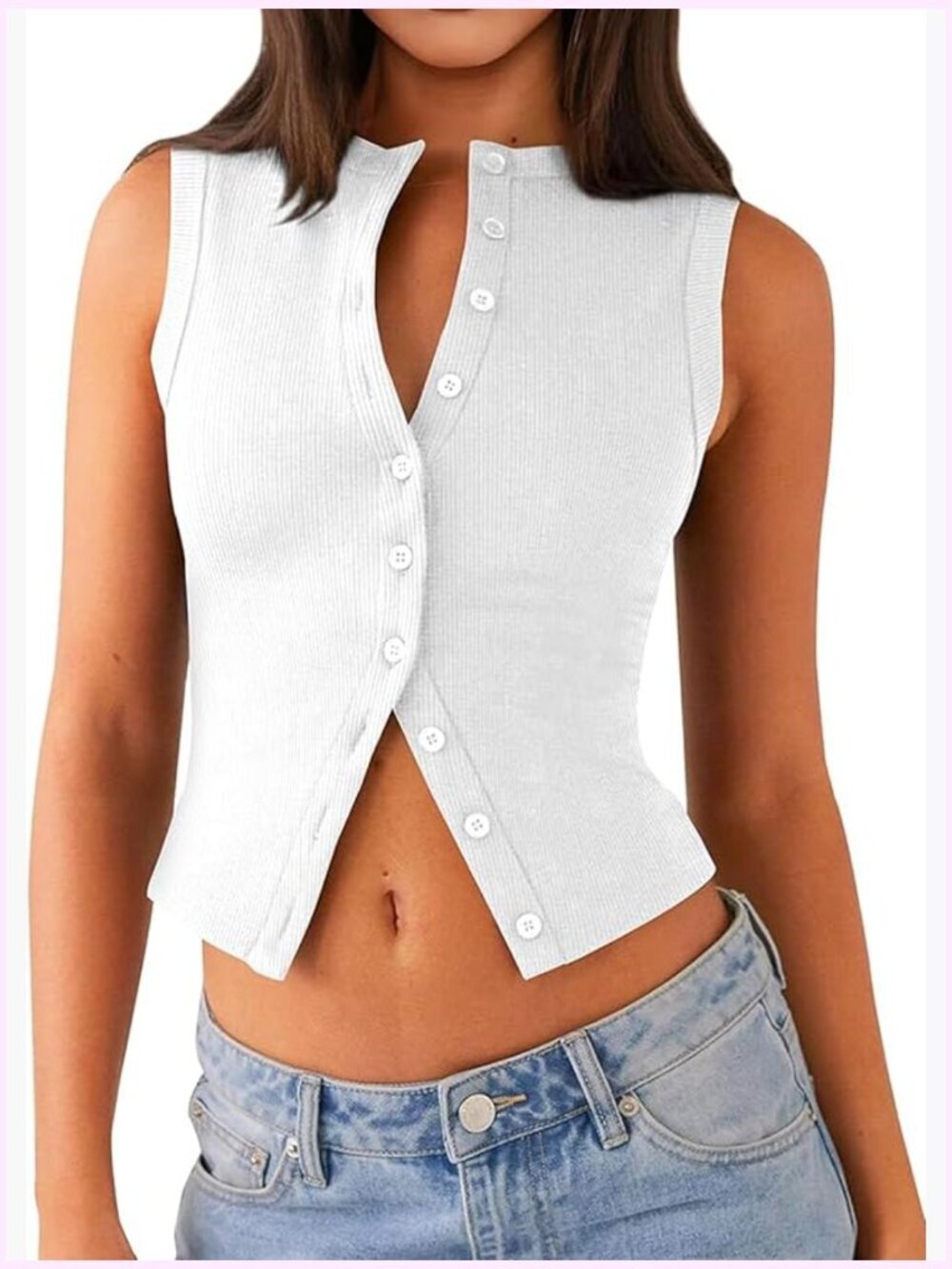 Ribbed Crop Tank Top Sleeveless Button Down Y2K Going Out Tops